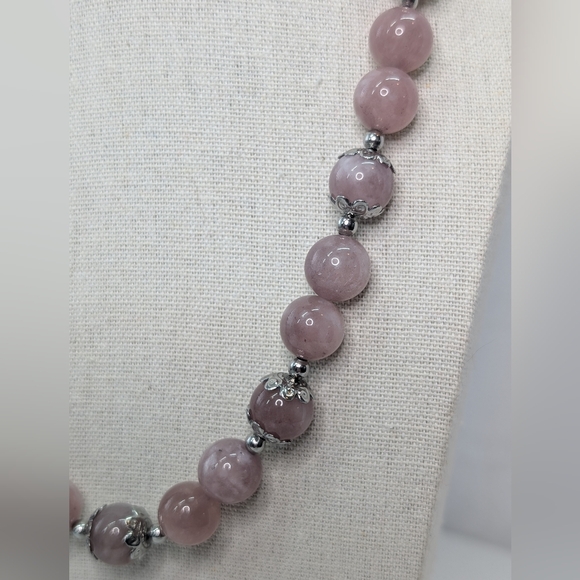 Chunky Lavender Rose Quartz Artisan Necklace D092 - Picture 3 of 6
